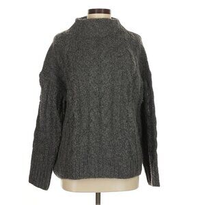 VINCE Alpaca Wool Blend Braided Cable Funnel Neck Sweater Gray Womens Medium M